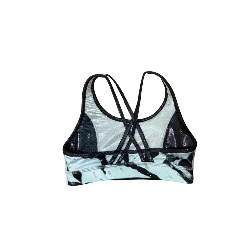 Justice Girls Blue Black Tie Dye Shimmer Strappy Back Sports Bra‎ Activewear 6/7